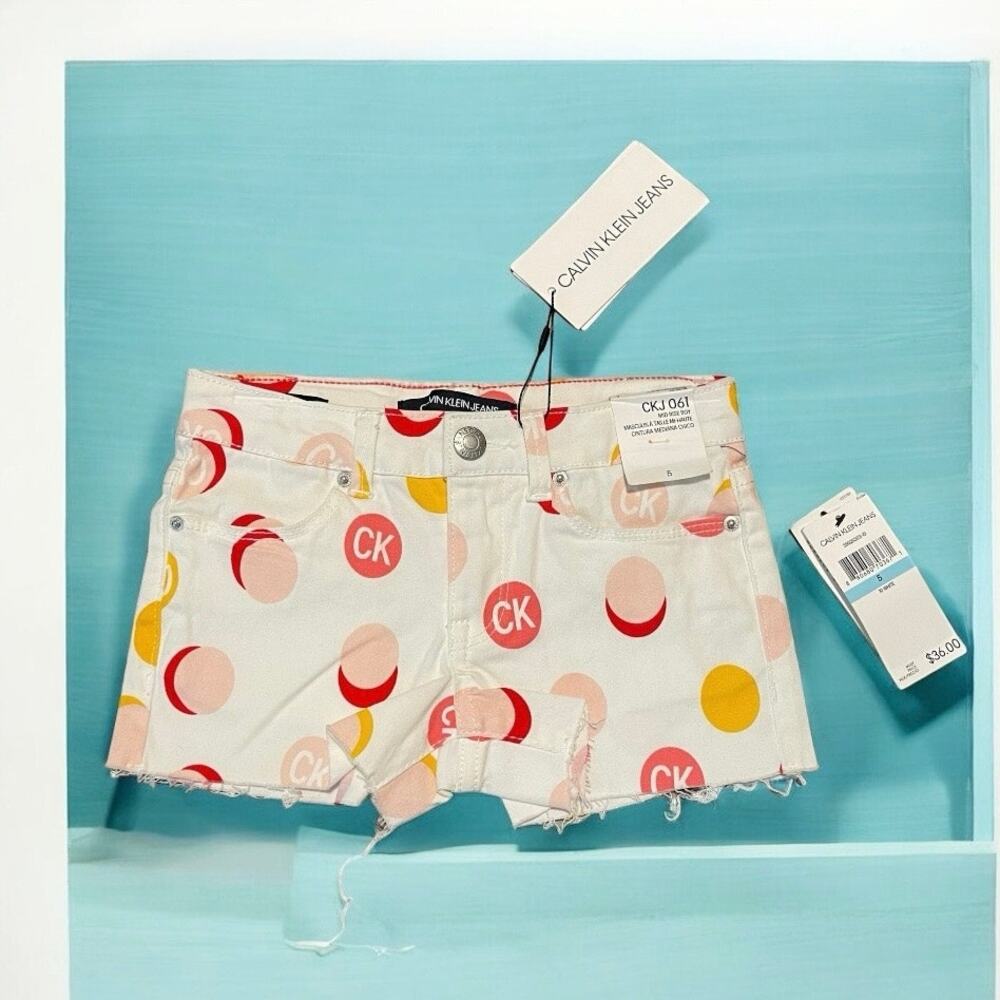 Calvin Klein Jeans Girls Boy Shorts Polka Dot Mid-Rise Frayed Hem NWT Size 5